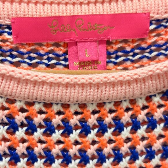 Lilly Pulitzer Womens Multicolor Chevron Knit Sweater L Lightweight Cotton Blend - Picture 4 of 4